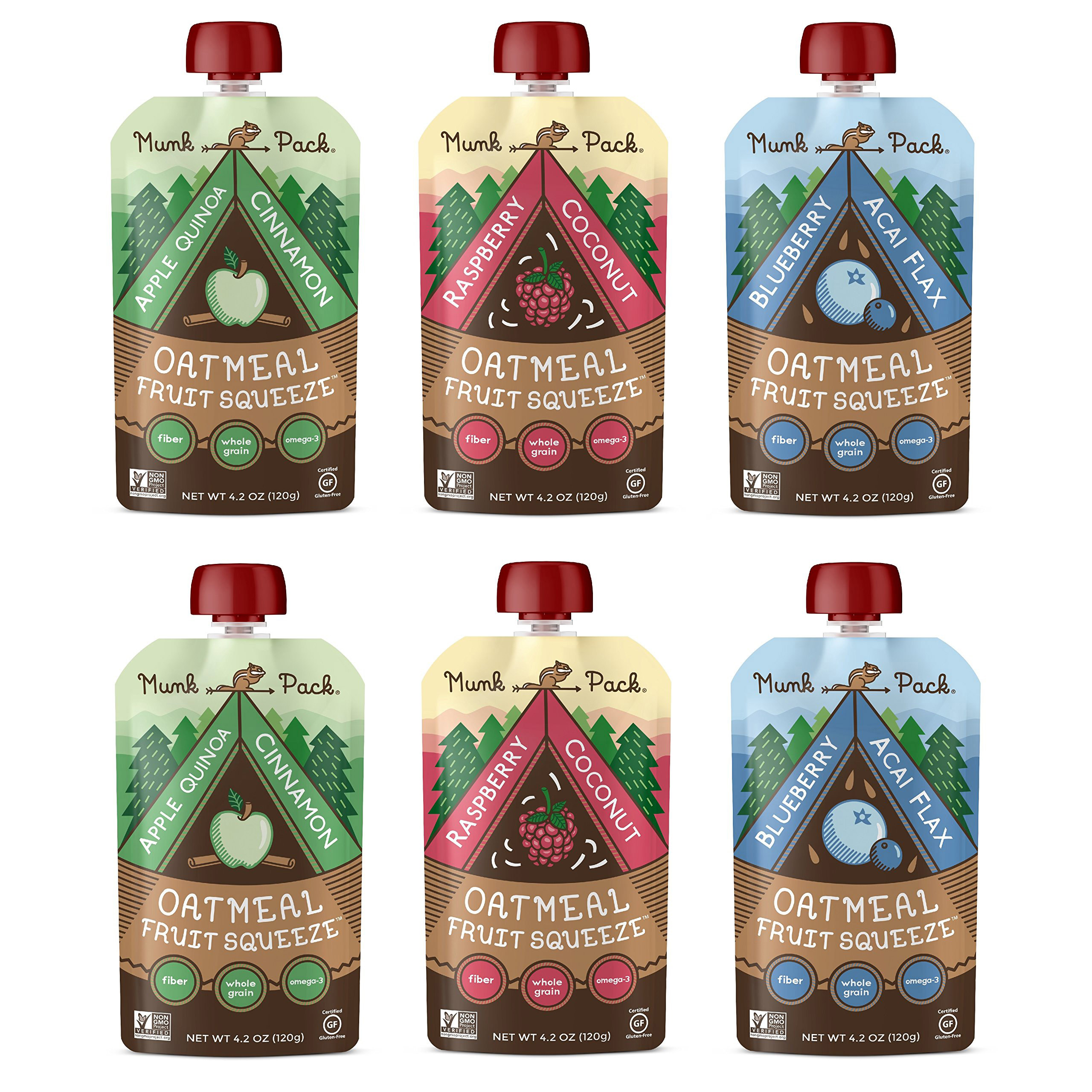 Munk Pack Oatmeal Fruit Squeeze | Variety Pack, Ready-to-Eat Oatmeal On The Go, 4.2 oz, 6 Pack